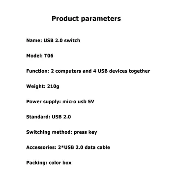 2 Kompiuteriai Bendrinimo 4 USB Įrenginių KVM Switch Box USB2.0 Switcher 2x4 USB 2,0 Periferinių Bendrinimo Jungiklis Klaviatūros