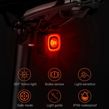 200LM Dviračių Uodegos Šviesos Smart Stabdžio Jutiklis MTB užpakalinis žibintas USB Įkrovimo Dviračio Galinis Žibintas LED Dviračių Įspėjamasis Žibintas