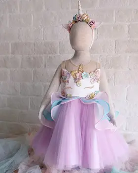 2018 Naują Atvykimo Šifono Vienaragis Vaikų Mergaičių Suknelė 3D Animaciją Vienaragis Oficialų Tutu Rankovių Vasaros Suknelė Suknelė Inscenizacija Šalis