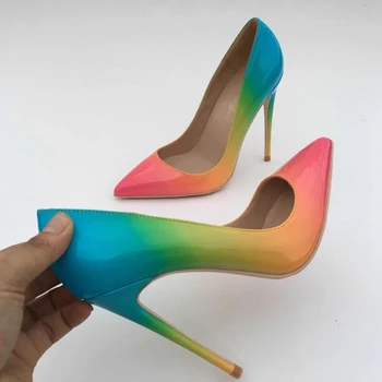 2018 naujas mados aukštos obcasie lady siurbliai seklių pažymėjo tne moteris batai šalies batų slip-on rainbow moterų siurbliai, vestuvių bateliai