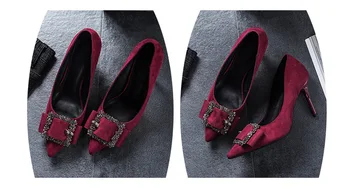 2018 naują atvykimo geros kokybės vestuvių batai plonas aukštakulniai smailianosiai laisvalaikio bateliai raudonos spalvos
