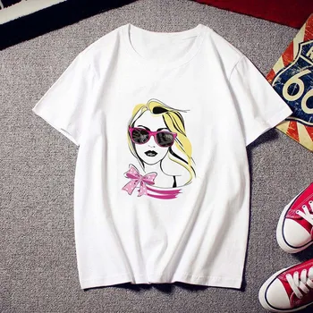 2019 Naujas hipster marškinėliai Moterims mados grožio merginos Spausdinti Harajuku Marškinėlius, O-kaklo trumpomis Rankovėmis Balti marškinėliai Topai Moterų Drabužiai