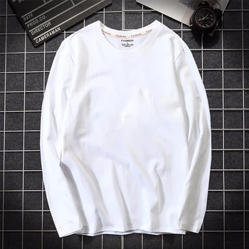 2019 m. Rudenį T shirt Mens Medvilnės ilgomis Rankovėmis Slim T-shirt Vyrai Gryna spalva Aukštos Kokybės atsitiktinis marškinėliai white Plus size 5XL