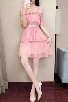 2019 m. vasarą paauglių mergaičių rožinės suknelės vaikams drabužių 14 metų, 165 cm, moterų Šifono suknelė