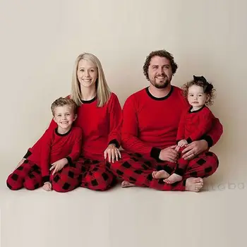 2019 Šeimos Atitikimo Kalėdų Pižama PJs Rinkiniai Vaikams Suaugusiųjų Kalėdos Sleepwear naktiniai drabužiai Drabužių šeimos atsitiktinis Santa drabužių Rinkinys