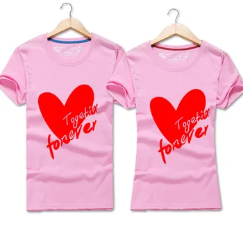 2019O-Kaklo, Atsitiktinis, Kietas Pora Dėvėti Moteris ar Vyras trumpomis Rankovėmis T-Shirt Su meile širdyje Spausdinti Usure de pora