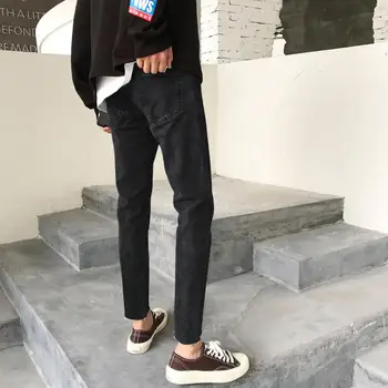2020 Japonų Stiliaus vyriški vientisos Spalvos Ruožas Slim Fit Classic Liesas Džinsus Mėlyna Atsitiktinis Kelnės Dviratininkas Džinsinio audinio Kelnės