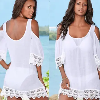 2020 Moterys Vasarą Padengti Iki Paplūdimio Suknelė Nėriniai Nėrimo Maudymosi Kostiumėliai, Maudymosi Šalto Pečių Mini Suknelė Tiktų Bikini