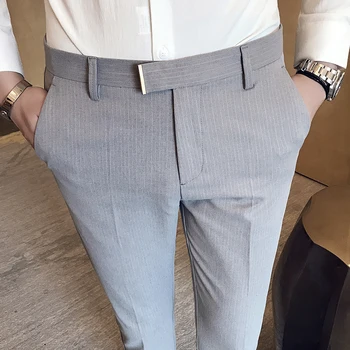 2020 Naujas Mados Boutique Dryžuotas Atsitiktinis Mens Verslo Kostiumą-Kelnes / Vyrų Slim Juoda Pilka Atsitiktinis Kelnės