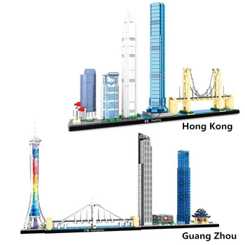 2020 Naujas Miestas, Architektūra, Panorama Surinkimo Guangzhou Honkongo Statybinių Blokų rinkinius Plytų Klasikinis Modelis rinkinys Vaikams, Žaislai, dovanos