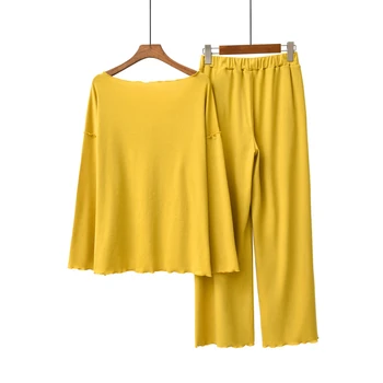 2020 Naujas Pajama Moterų Pavasario Modalinio ir Medvilnės ilgomis Rankovėmis Slyvų dydžio Mozaikos Megztinis ilgomis rankovėmis Homewear Rinkiniai Sleepwear