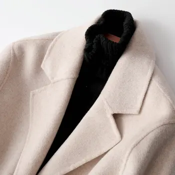 2020 Nauji Aukštos Kokybės dviejų Kašmyro Žiemos Vilnoniai Paltai Moterims Smėlio Spalvos korėjos Trumpų Paprastų Vilnonių Paltų Moterų viršutinių drabužių siuvimas