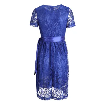 2020 m. Europos Ir Amerikos Stiliaus Naują Stilių Plius dydžio Trumpas Rankovėmis Nėriniai-up Dress Blue