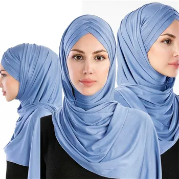 2020 m. Moteris Paprasto Minkštos Medvilnės Jersey Skara Galvą Hijab Wrap Momentinių Skaros foulard femme musulmonų Hijabs Nešioti Skarą