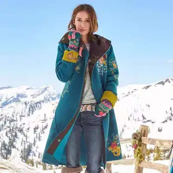2020 m. rudens ir žiemos naujas moterų vidutinio ilgio išspausdintas viršų ilgomis rankovėmis vilnonis paltas