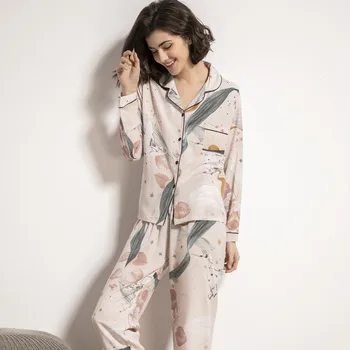 2020 naujų moteriškų Rūbų pavasarį Pižama Rinkiniai Sleepwear Puikus Pijamas Mujer ilgomis Rankovėmis Viskozė tekstilės Seksualios Pižamos Moteris