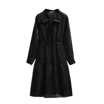 2021 m. pavasarį, rudenį plius dydis suknelė moterims didelių palaidų atsitiktinis ilgomis rankovėmis lankas V-kaklo suknelės juoda rausva 3XL 4XL 5XL 6XL 7XL