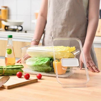 2vnt Šaldytuvas talpinimo Aišku, Vaisių, Daržovių Nutekėjimo Konteineriai su Dangteliu Virtuvės Šaldytuvas Organizatorius