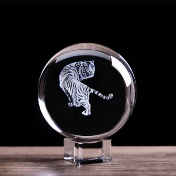 3D Lazeriu Graviruoti Tigras Figūrėlės Krištolo Rutulį Feng Shui Stiklo Srityje Zodiako Ženklas Liaudies Meno Ornamentas Kolekcines, už Gimtadienio dovana