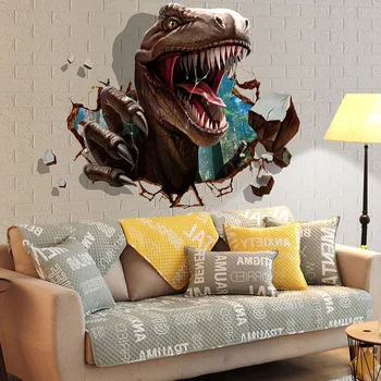 3D dinozaurai sienų lipdukai vaikų kambariai Dinozaurų Puolimą Miegamojo kambarį apdaila freskos namų dekoro lipdukai, lipdukai, tapetai