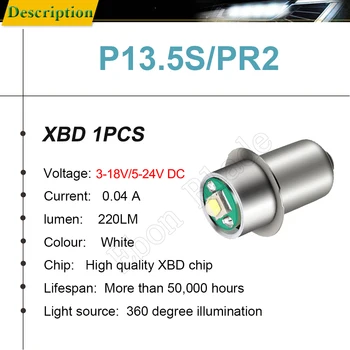 3Pcs P. 13.5s Pr2 pr3 3W Tinka Maglite LED Lemputė Atnaujinti Perskaičiavimo arba 6c, 6d Elementų Žibintuvėlis 5V-24V 3V-18V 4.5 V 6 V 12V 15V Balta