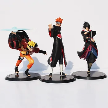 3Pcs/set Karšto Anime Naruto Uzumaki Naruto + Skausmą + Uchiha Sasuke PVC Veiksmų Skaičius, Modelis Žaislai Nemokamas pristatymas
