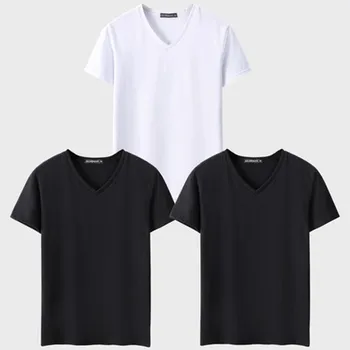 3pcs Kietų Vyrų T Shirt V-kaklo Mens T-shirts Summer Tee Berniukų Marškinėliai Topai Marškinėlius