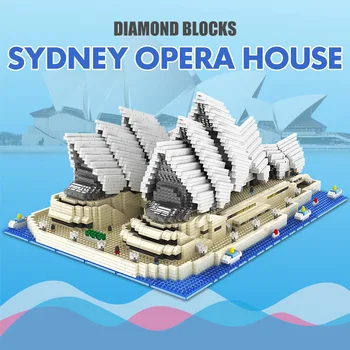 4131PCS Žaislai Vaikams Diamond Plytų Garsaus Miesto Architektūra Sydney Opera House Modelis Mini Blokai Švietimo Žaislai