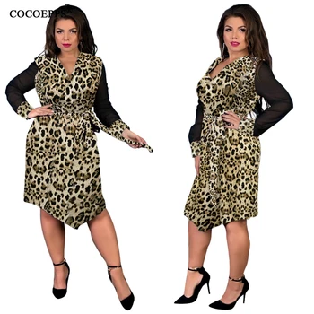 4XL 5XL 2019 m. Rudenį Didelis Dydis Moterų Suknelė Žiemos Leopardas Spausdinti Plius Dydis Suknelė Sexy V kaklo Elegantiškas Šalies Klubas Didelio Dydžio Suknelės