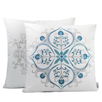 50x50 balta mėlyna geometrinis siuvinėta pagalvėlė padengti sofa mesti užvalkalas atlošo juosmens pagalvę padengti