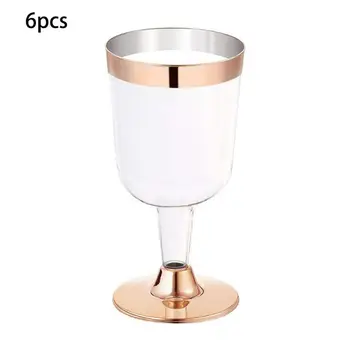 6PCS 180ML Vienkartinės Vyno taurė Aukso Pusėje Goblet Plastiko Šampanas Fleitos Vestuvių, Gimtadienio Prekių Šampano taurių