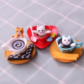 6pcs/Set Kawaii Arbatos Puodelio Katė Pasakų Sodo Miniatiūros Animaciją Kačių Micro Kraštovaizdžio Augalų Puodą Papuošalai 