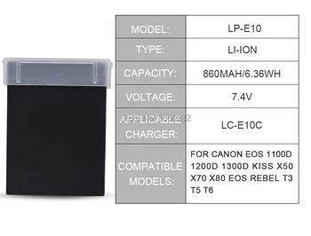 7.4 V 860mAh LP-E10 LP E10 LPE10 Fotoaparato Baterija, Canon EOS 1100D 1200D 1300D Kiss X50 X70 X80 EOS Rebel T3, T5, T6