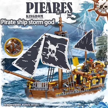 722pcs Piratų Serijos Blokai Dievas Audra Suderinama Piratu Laivu Duomenys Plytų Švietimo Žaislai Vaikams Dovanos