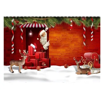 7x5ft Kalėdų Elnias Fone Santa Claus Nuotrauka Fone Raudonų Plytų Sienos Fotografijos Backdrops Kalėdų Senelio Dovanų Foto Studija