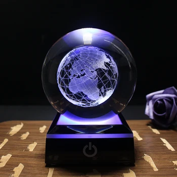 8cm 3D Žemės Lazeriu Graviruotas Krištolo Rutulį Stiklo Pasaulyje Namų Puošybai Kristalų Amatų Srityje Ornamentu