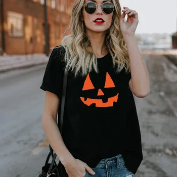 90s Helovinas Laiškas Trumpas Rankovės Marškinėliai Moliūgų Skrybėlę Grafinis Moterų Top Tees Juokinga T Shirts O-Kaklo Tshirts