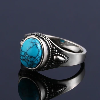 925 Sterlingas Sidabro Žiedas Natūralaus Turkio spalvos Žiedais, Moterų, Vyrų, Vintage Stiliaus Fine Jewelry Dalyvavimo Šalies Žiedas Dovana
