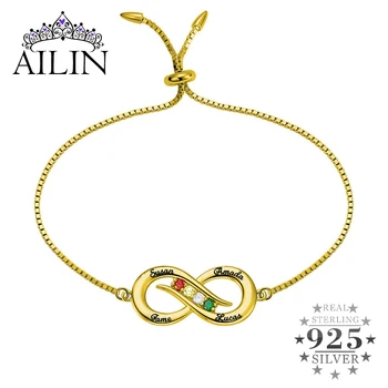 AILIN Infinity Pavadinimas Apyrankę Femme 925 Sidabro Užsakymą Papuošalai Asmeninį Infinity Lentele Žavesio Apyrankę su Birthstone