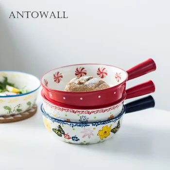 ANTOWALL 8 colių rankena rizoto ryžių dubuo su rankena keramikos kepimo dubenį handpainted vaisių salotos greitai paruošiamų makaronų sriuba bowl