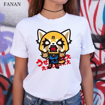 Aggretsuko Agresyvus Retsuko Turas Moterų marškinėliai Harajuku Anime Grafikos Tshirts Mados Moterų Street Wear Viršūnes Tees Drabužiai