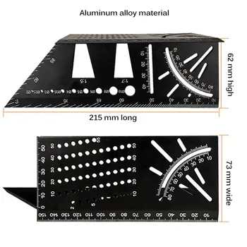 Aliuminio Lydinys 3D Mitre Kampo Matavimo Kvadratinių 45 90 Laipsnių Kampu Valdovas Skyrybos Ženklo Indikatorius Matlankis Medienos apdirbimo Įrankis