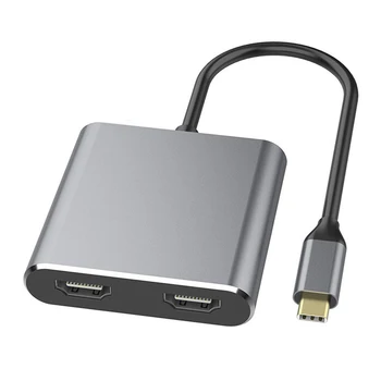 Aliuminio Lydinys USB 3.1 Tipas-C Dual HDMI Konverteris 1-2 Iš HDMI 1.4 Vaizdo Adapteris Buitinių Stebėti TELEVIZIJA Projektorius