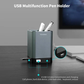 Aliuminio rašiklis, pieštukas turėtojas su 4 USB 2.0 Prievadai Patvarus ir tvirtas Biuro ir Namų