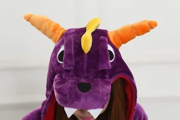 Animacinių Filmų Unisex Suaugusiųjų Flanelė Žiemos Spyro Onesies Violetinė Anime Dragon Dinozaurų Pižama, Cosplay Kostiumai, Kigurumi Naktiniai Drabužiai