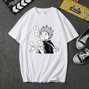 Anime Haikyuu T Shirts Mielas Hinata Shoyo Valgyti Kiaulienos Bandelės Manga T-Shirts