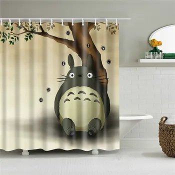 Anime Totoro Lokys Spausdinti Dušo Užuolaidos Vonios Užuolaidų Audinys Juokinga Vandeniui Macrame Ekrano Namų Dekoro Su Pakabinimo Žiedas