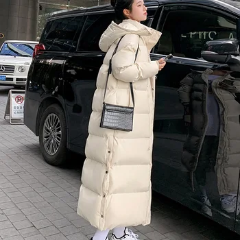 Atsitiktinis Plus Size Ilgi Paltai Moterims Prarasti Slim Gobtuvu, Užtrauktukas Baltas Kailis Moterų Žiemos Korėjos Negabaritinių Storio Parkas Ponios 2021