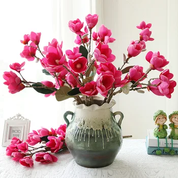 Aukštos kokybės dirbtinės magnolija šilko netikrą gėlių kambarį, namų puošybai kavos stalo papuošimas, gėlių išdėstymas