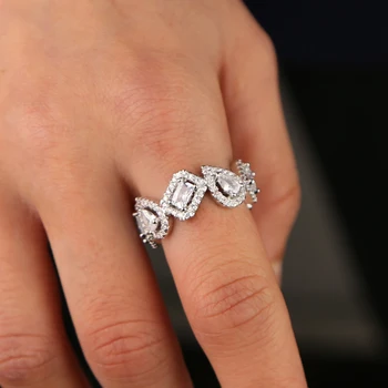 Aukštos kokybės sidabro spalvos kibirkšties bling kubinių zirconia sužadėtuvių vestuvių juostoje cz žiedas moterims